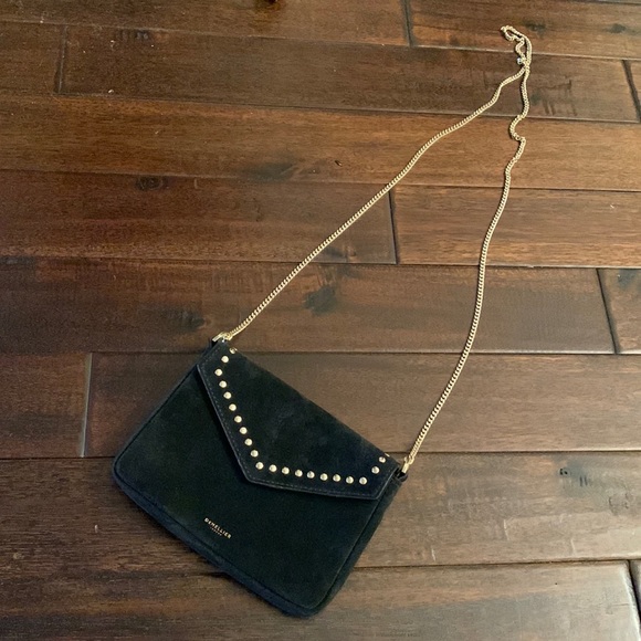 DeMellier Handbags - DeMellier LONDON Black Suede Envelope Style Evening Bag with gold chain EUC